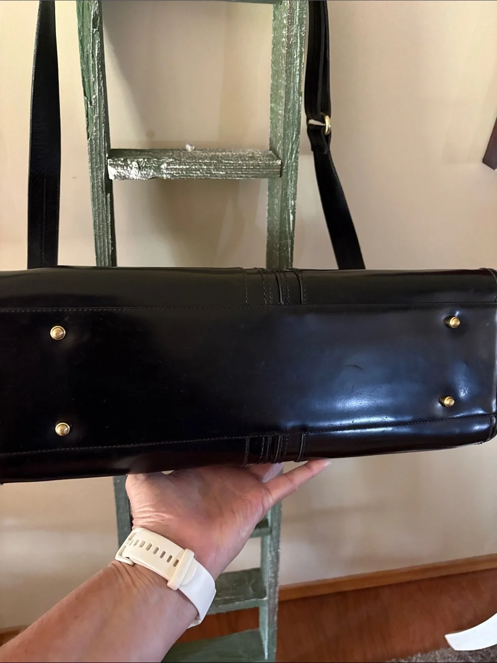 Brahmin Black Leather Briefcase with Gold Hardware